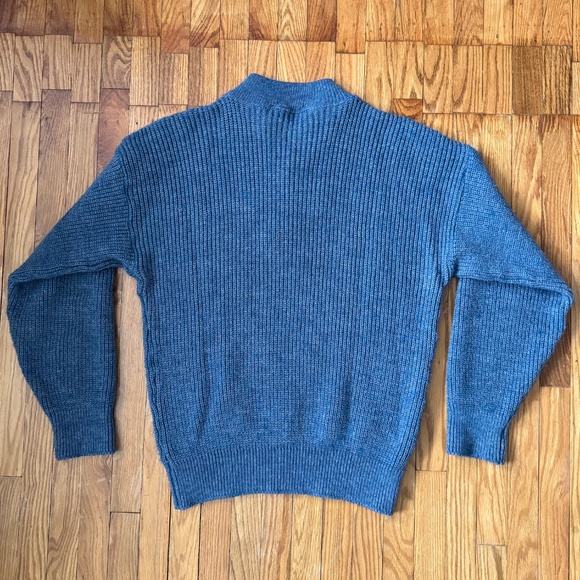 Vtg L.L. Bean Heavy Wool Henley Fisherman Sweater High Trek Yarn Blue Mens L - Picture 2 of 8